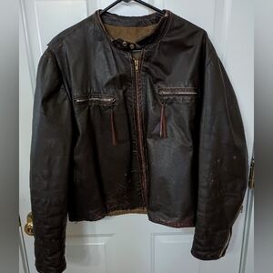 Men's Brown Leather Biker Jacket Vintage w/ YKK on Zipper